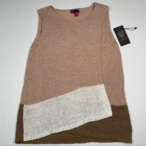 Vince Camuto Tank Top Sweater Lagenlook Boho Open Knit Neutrals Brown New